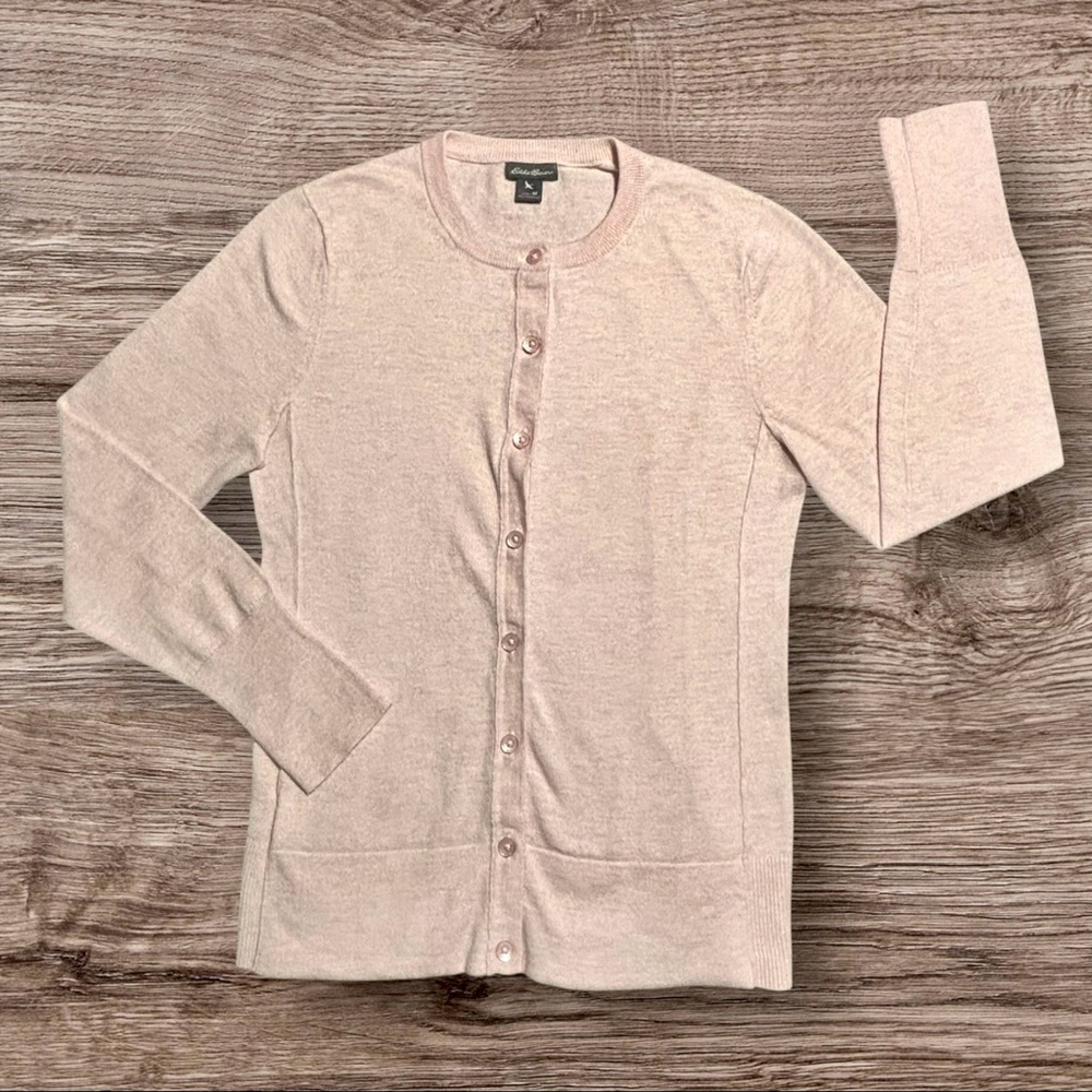 Eddie Bauer Pink Crewneck Button-Up Cardigan Sweater